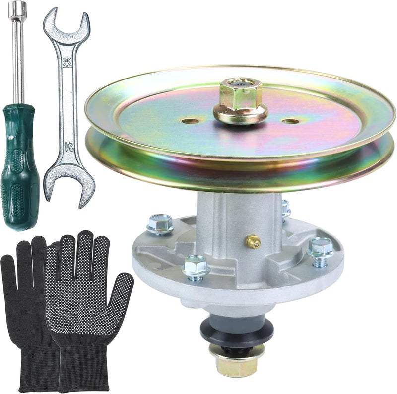 POSFLAG GY21098 Spindle Assembly Pre-Greased with GX20367 Spindle Pulley Replaces AUC15811 Spindle, GY20454, GY20962, UC23728 for John Deere D125 D130 D110 E100 E130 LA115 LA105 D105 Tractors - Image 1